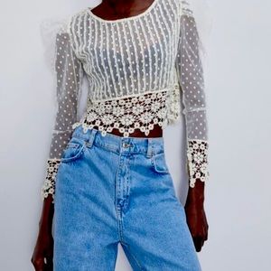 Zara laces top with pearl brad new